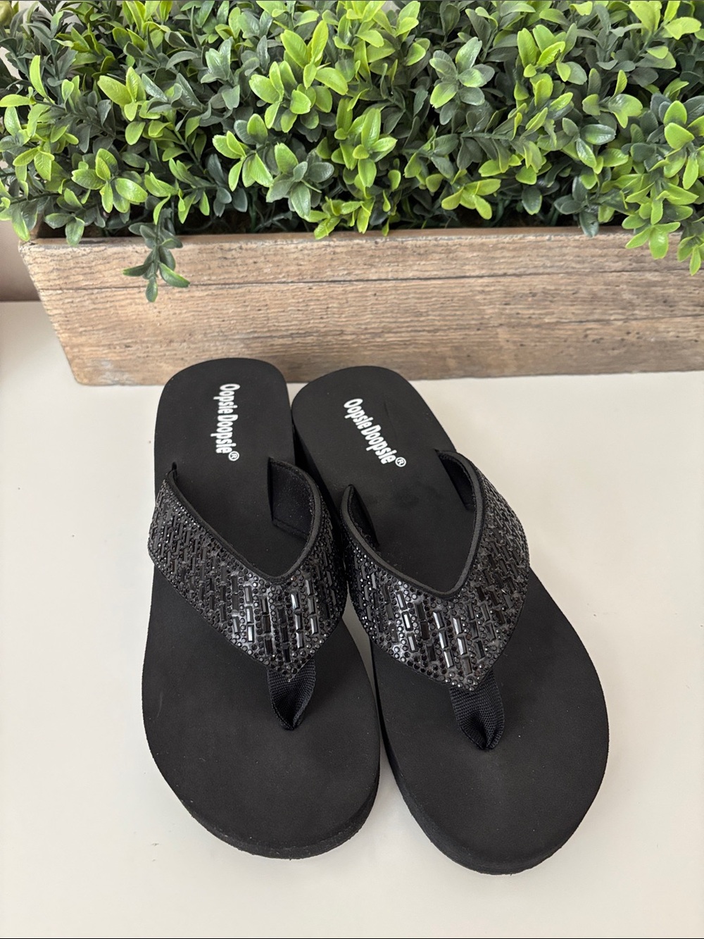 Oopsie Doopsie black Beaded Women’s Flip Flop Sandals - Comfortable Luxe Style